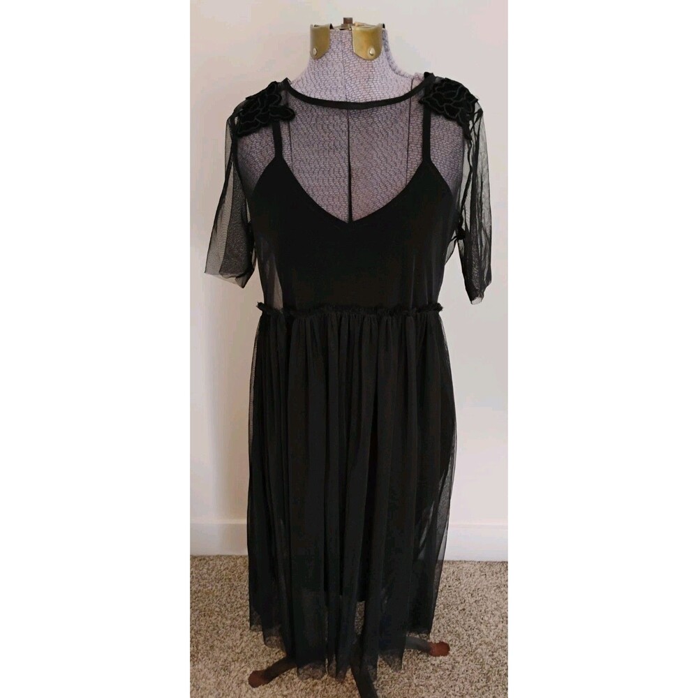 Taylor & Sage Black Velvet Dress Sheer Cover Mini Whimsygoth Grunge Coquette S